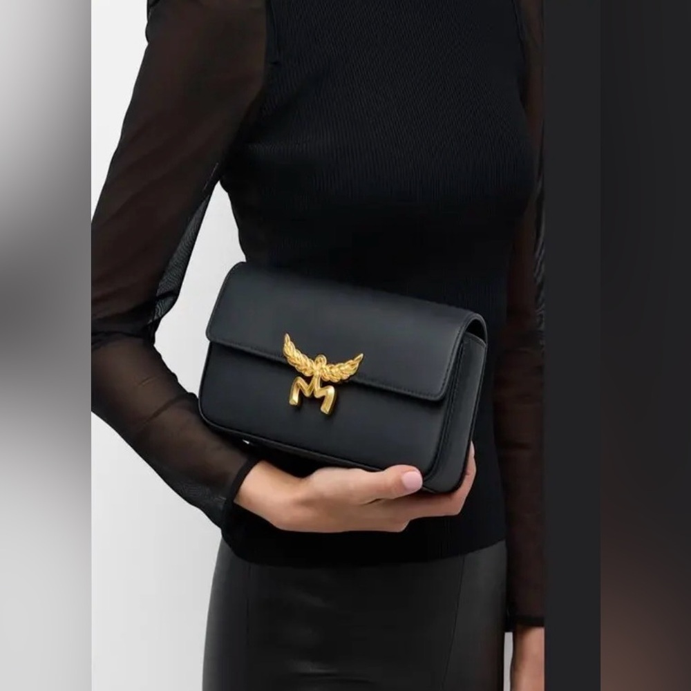 MCM Lauretos Black Leather Shoulder Bag|Clutch